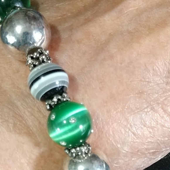 🎄Large Bracelet Glass Fluorite Beads with Rhinestones Sterling Silver Beads NEW - Picture 6 of 9